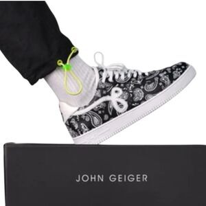 John Geiger GF-01 Lows Black and White Paisley Sneakers Size 13